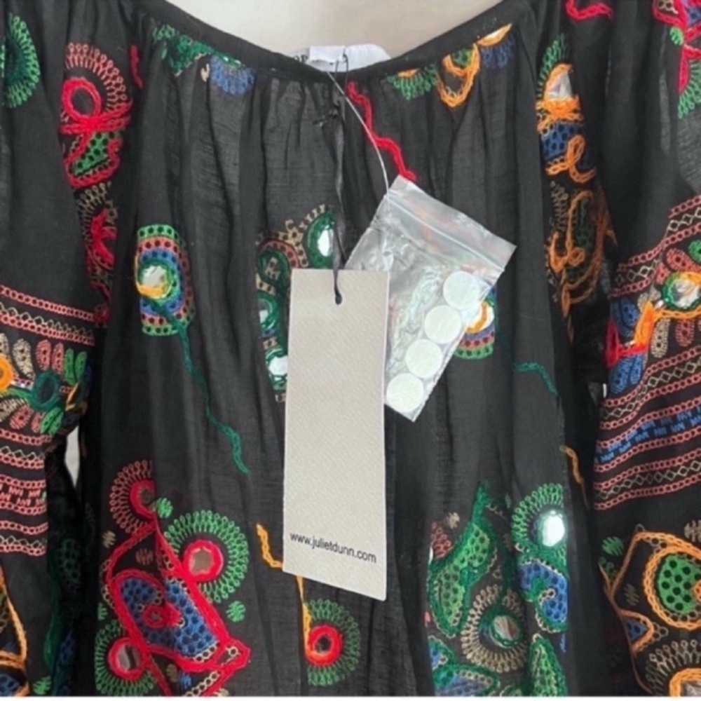 RARE NWT Juliet Dunn London Black Embroidered Mini Kaftan Dress Mirror Beach S - Picture 12 of 14
